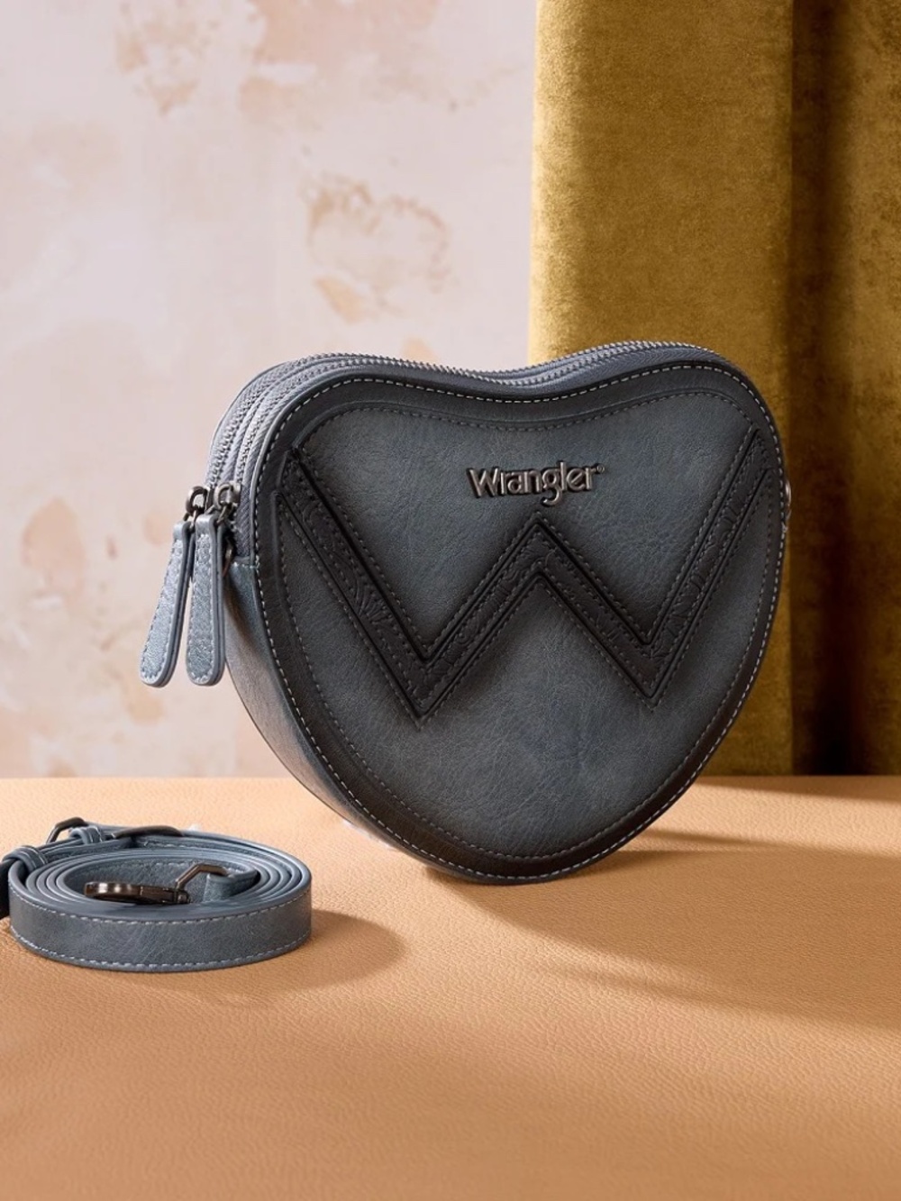 Wrangler Heart Shaped Chevron Stitch Crossbody Bag Jean